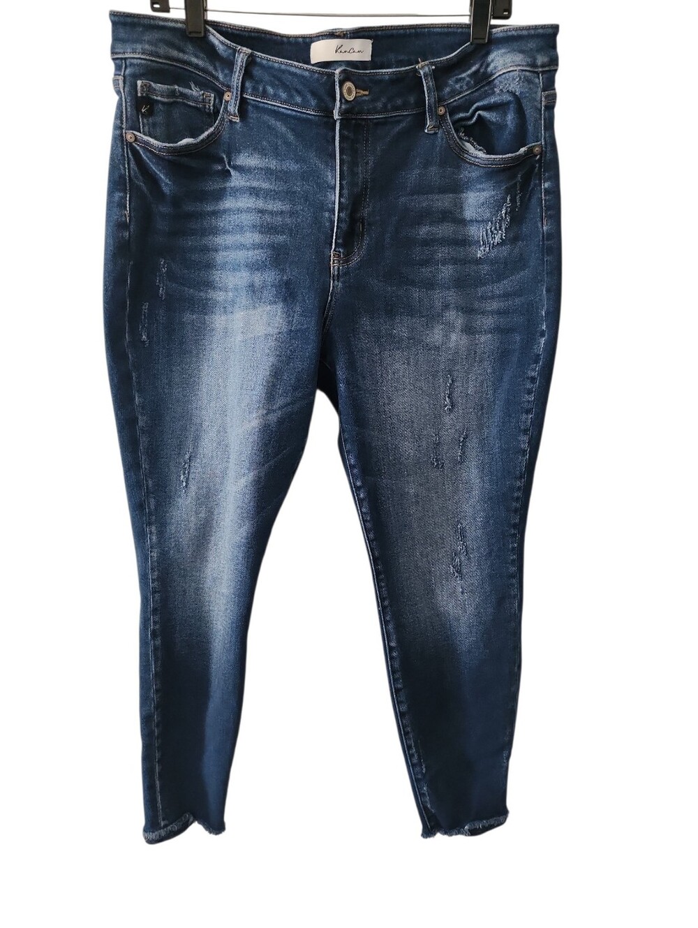 Kancan Darkwash Distressed Skinny Raw Hem Size 13/30